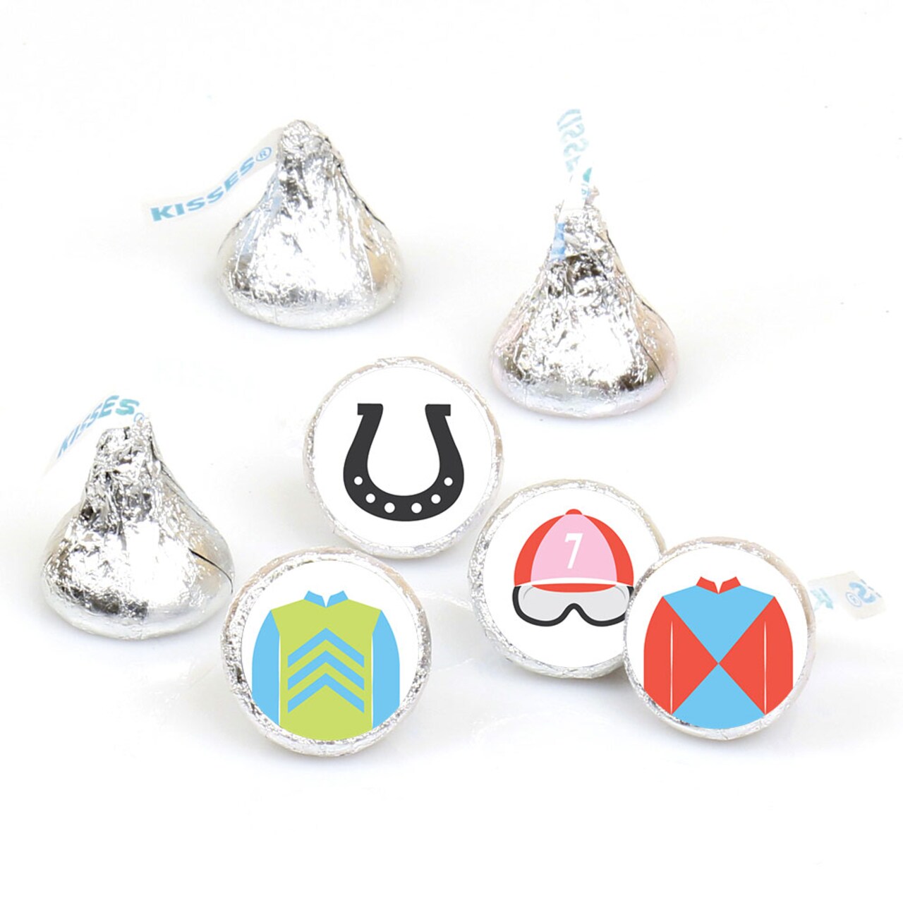 Big Dot of Happiness Mini Derby Horse Race Stickers, Jockey-Inspired Kentucky Party Round Candy Favors - Small Labels Fit Chocolate (1 Sheet of 108)